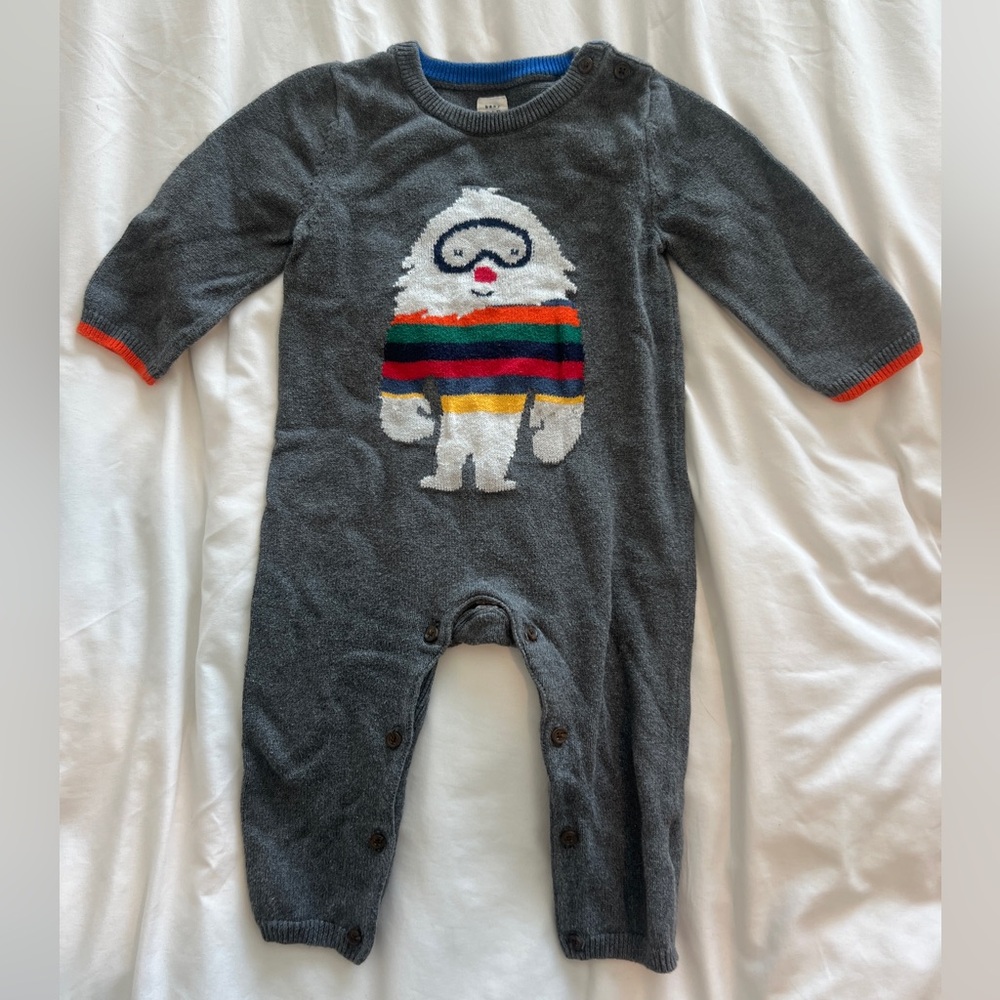 GAP Gray Footed One-Piece with White Yeti and Multicolor Stripes